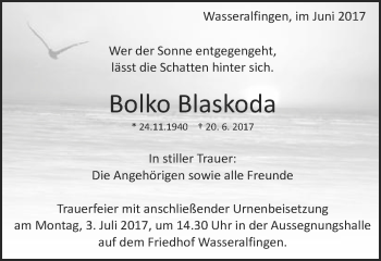 Traueranzeige von Bolko Blaskoda von Schwäbische Post