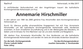 Traueranzeige von Annemarie Hirschmiller von Kocher-Lein-Bote