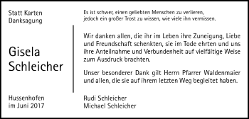 Traueranzeige von Gisela Schleicher von Gmünder Tagespost