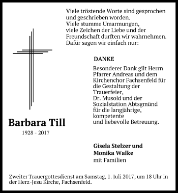 Traueranzeige von Barbara Till von Schwäbische Post
