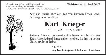 Traueranzeige von Karl Krieger