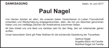 Traueranzeige von Paul Nagel von Schwäbische Post