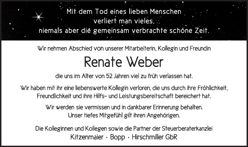  Traueranzeige für Renate Weber vom 20.06.2017 aus Gmünder Tagespost