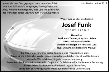 Traueranzeige von Josef Funk von Schwäbische Post