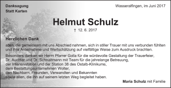 Traueranzeige von Helmut Schulz von Schwäbische Post
