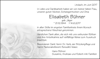 Traueranzeige von Elisabeth Bühner von Gmünder Tagespost
