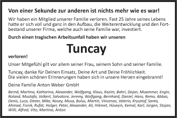 Traueranzeige von Tuncay Sandik von Gmünder Tagespost
