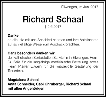 Traueranzeige von Richard Schaal von Schwäbische Post