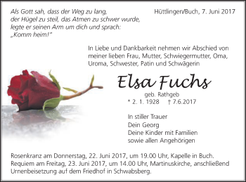 Traueranzeige von Elsa Fuchs von Schwäbische Post