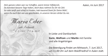 Traueranzeige von Maria Eder von Schwäbische Post