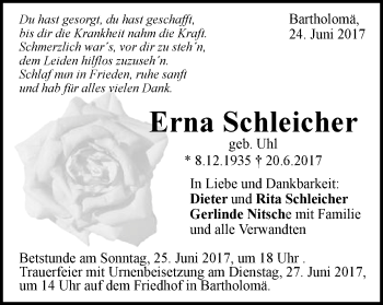Traueranzeige von Erna Schleicher von Gmünder Tagespost