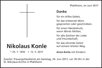 Traueranzeige von Nikolaus Konle von Schwäbische Post