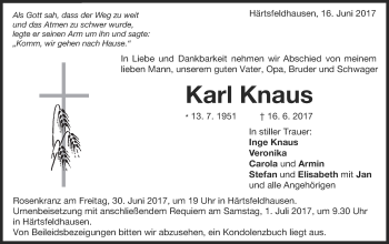 Traueranzeige von Karl Knaus von Schwäbische Post