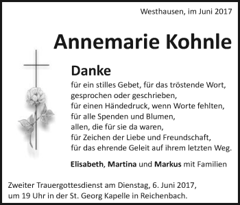 Traueranzeige von Annemarie Kohnle von Schwäbische Post