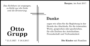 Traueranzeige von Otto Grupp von Gmünder Tagespost