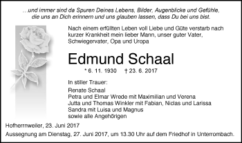 Traueranzeige von Edmund Schaal von Schwäbische Post