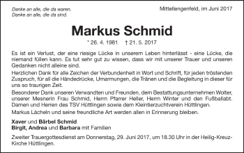 Traueranzeige von Markus Schmid von Schwäbische Post