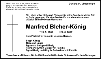 Traueranzeige von Manfred Bleher-König von Gmünder Tagespost