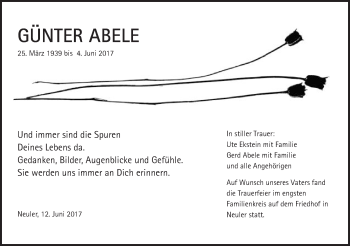 Traueranzeige von Günter Abele von Schwäbische Post