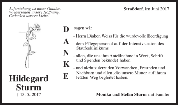 Traueranzeige von Hildegard Sturm von Gmünder Tagespost