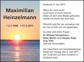 Traueranzeige von Maximilian Heinzelmann von Gmünder Tagespost