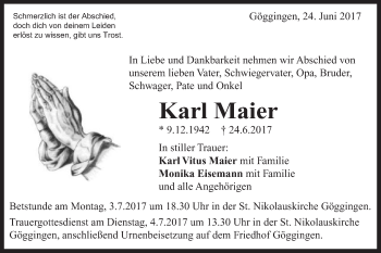 Traueranzeige von Karl Maier von Gmünder Tagespost