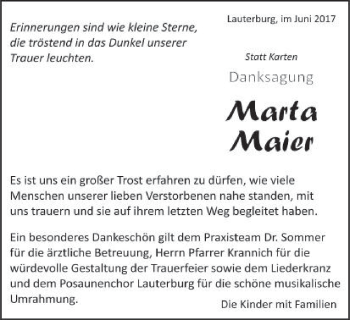 Traueranzeige von Marta Maier von Schwäbische Post