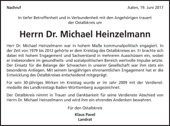 Traueranzeige von Michael Heinzelmann von Gmünder Tagespost