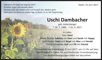 Traueranzeige von Uschi Dambacher von Schwäbische Post