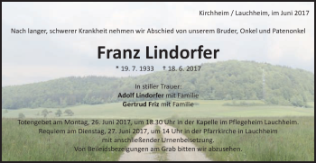Traueranzeige von Franz Lindorfer von Schwäbische Post