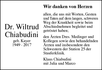 Traueranzeige von Wiltrud Chiabudini