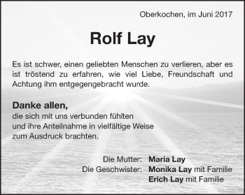 Traueranzeige von Rolf Lay von Amtsblatt_Oko