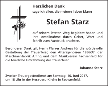 Traueranzeige von Stefan Starz von Schwäbische Post