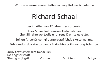 Traueranzeige von Richard Schaal von Schwäbische Post