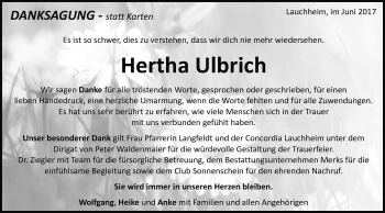 Traueranzeige von Hertha Ulbrich von Schwäbische Post