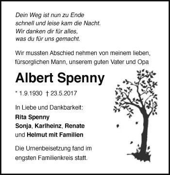 Traueranzeige von Albert Spenny von Gmünder Tagespost