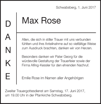 Traueranzeige von Max Rose von Schwäbische Post