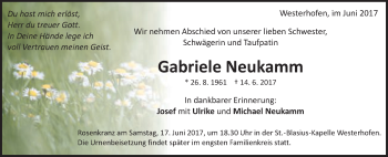 Traueranzeige von Gabriele Neukamm von Schwäbische Post