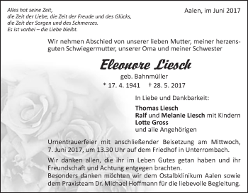 Traueranzeige von Eleonore Liesch von Schwäbische Post