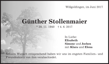 Traueranzeige von Günther Stollenmaier von Gmünder Tagespost