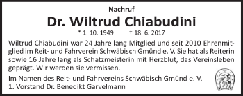 Traueranzeige von Wiltrud Chiabudini