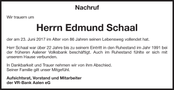 Traueranzeige von Edmund Schaal von Schwäbische Post