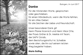 Traueranzeige von Karl Bulling von Schwäbische Post