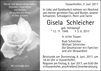 Traueranzeige von Gisela Schleicher von Gmünder Tagespost