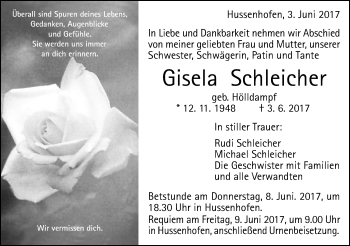 Traueranzeige von Gisela Schleicher