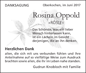 Traueranzeige von Rosina Oppold von Schwäbische Post