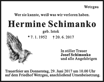 Traueranzeige von Hermine Schimanko von Gmünder Tagespost
