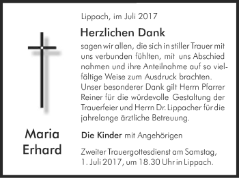 Traueranzeige von Maria Erhard von Schwäbische Post