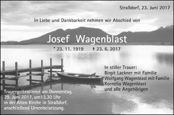Traueranzeige von Josef Wagenblast von Gmünder Tagespost