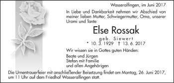 Traueranzeige von Else Rossak von Schwäbische Post